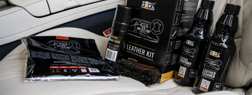Pack of 6 leather car items for your car including a brush, microfibre cloth and leather cleaner and conditioner.