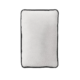 A gray foam pad with silver trimmings against a white background.