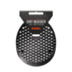 A black, concave, honeycomb-shaped, perforated black dirt blocker for installation in detailing buckets.