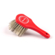 Red Maxshine handheld brush with a broad, rounded head, densely packed cream and dark bristles, and a tapered handle with a hanging hole.