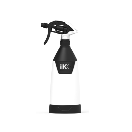 IK Multi TR 1 360° trigger sprayer with white bottle, black adjustable nozzle, black-and-white trigger head and wide black base on a white background.